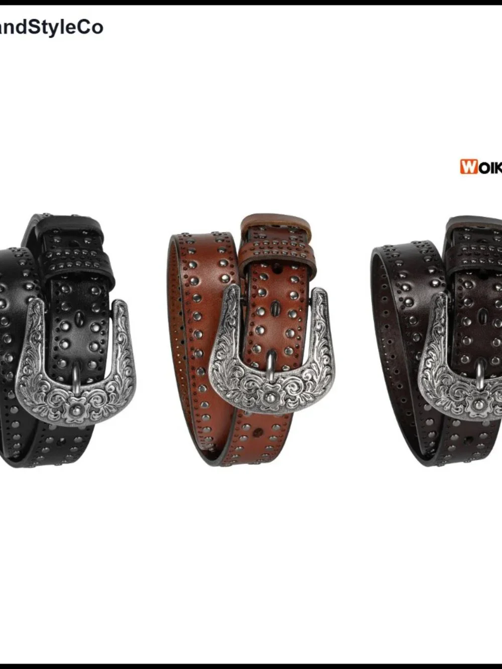 Women's Western Leather Belt Studded Silver Buckle Vintage